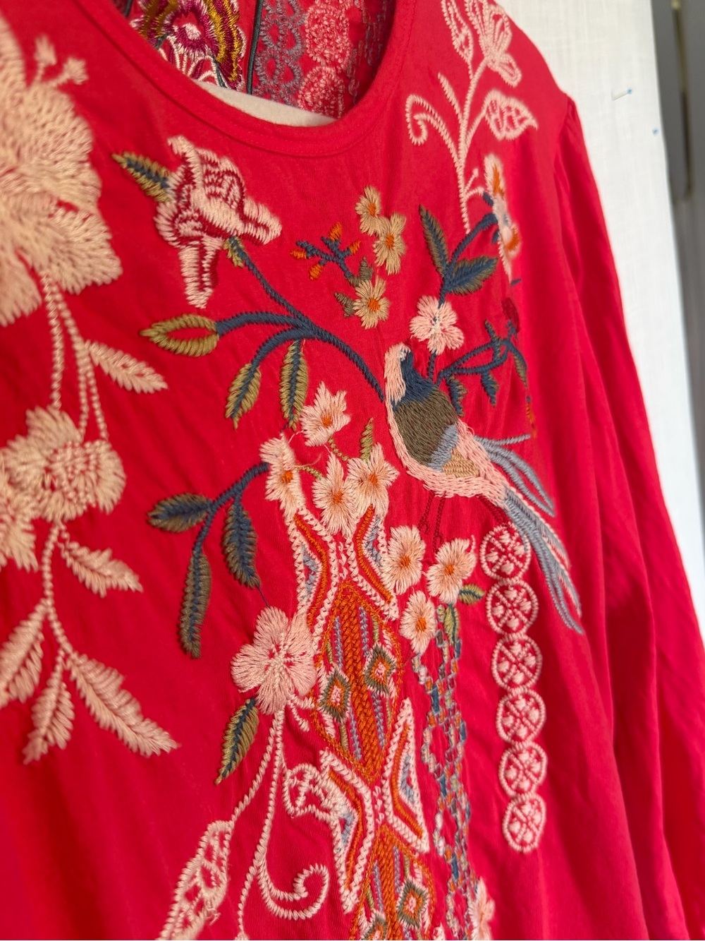 Johnny Was Ellia Fuchsia Embroidered Bird Floral Tunic Boho Cottagecore M - Picture 11 of 15